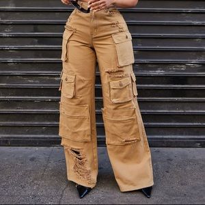 Lily High Rise Distressed Cargo Jeans